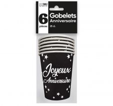 gobelets anniversaire noir x6 