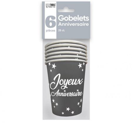 gobelets anniversaire gris x6 