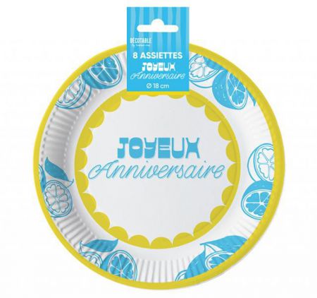 assiette theme anniversaire 18cm citron sicile dolce vita 