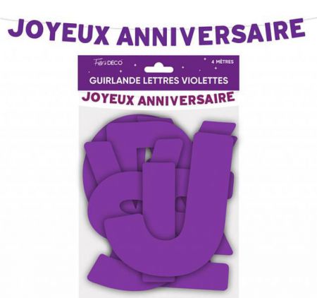 guirlande joyeux anniversaire mauve 