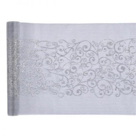 chemin de table arabesque argent 28cmx5m anniversaire communion mariage fete feudartifice cotillons 