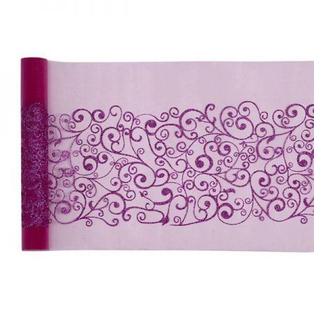 chemin de table arabesque fuschia 28cmx5m anniversaire communion mariage fete feudartifice cotillons 