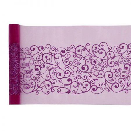 chemin de table arabesque fuschia 28cmx5m anniversaire communion mariage fete feudartifice cotillons 