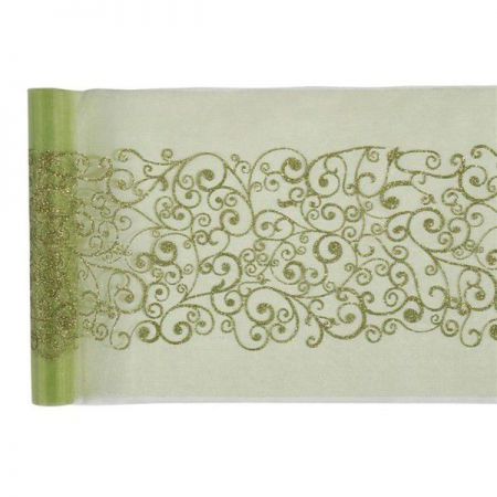 chemin de table arabesque vert 28cmx5m anniversaire communion mariage fete feudartifice cotillons 