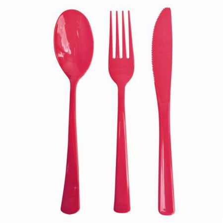 menagere rouge 30 pieces fourchettes cuilleres couteaux anniversaire communion mariage fete feudartifice cotillons 