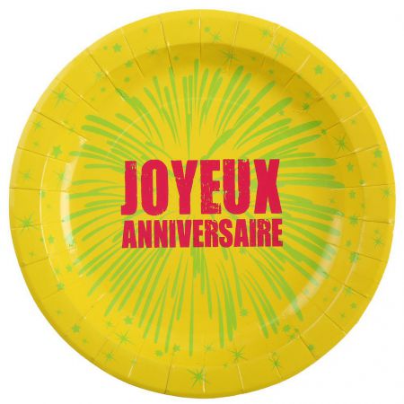 joyeux anniversaire fete rire amusement assiette carton ronde jetable decoration promotion qualite theme 5 