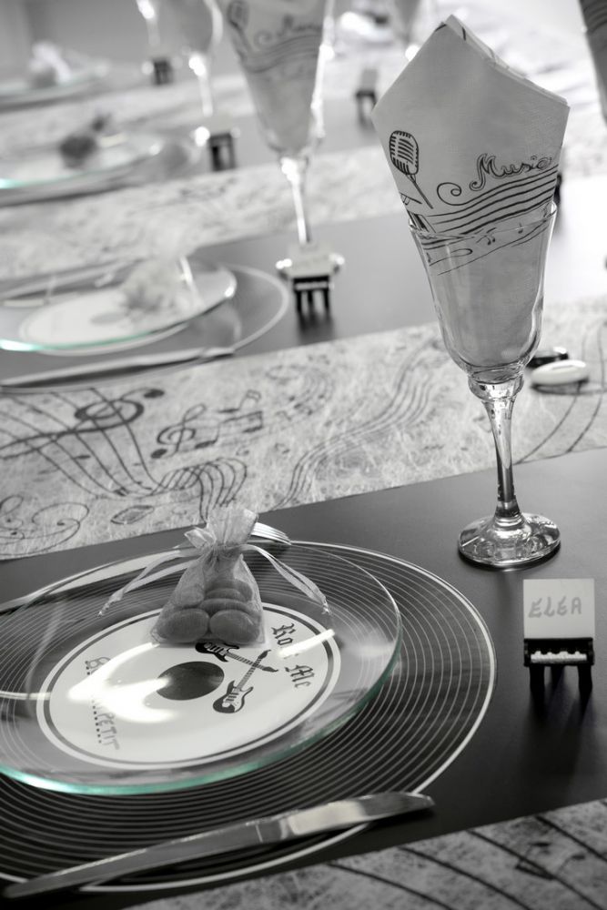 Set de table en forme de disque vinyle / 33 tours - Décor anniversaire  thème musique