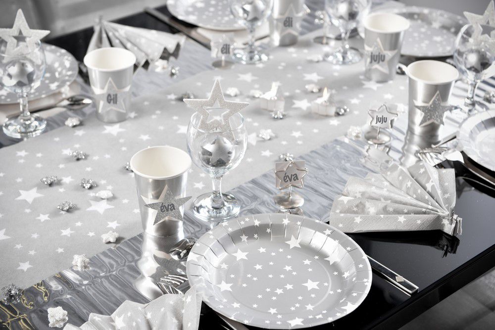 Chemin de table Argent Etoiles