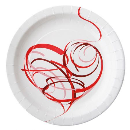 assiette rouge blanc coeur pvc chemin table coeur valentin saint mariage gobelet boire fete ceremonie salle decoration table etoile  