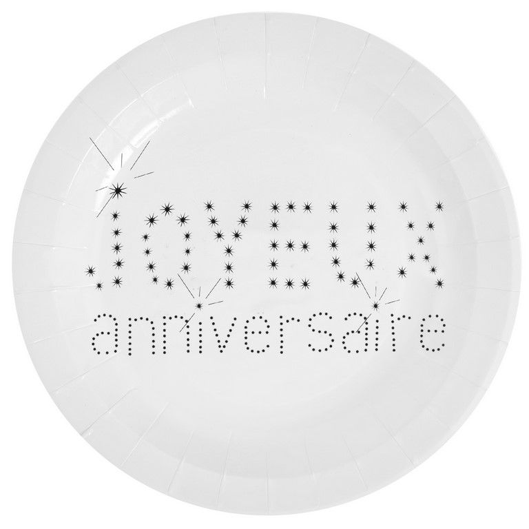 Assiette Carton Ronde Joyeux Anniversaire Or