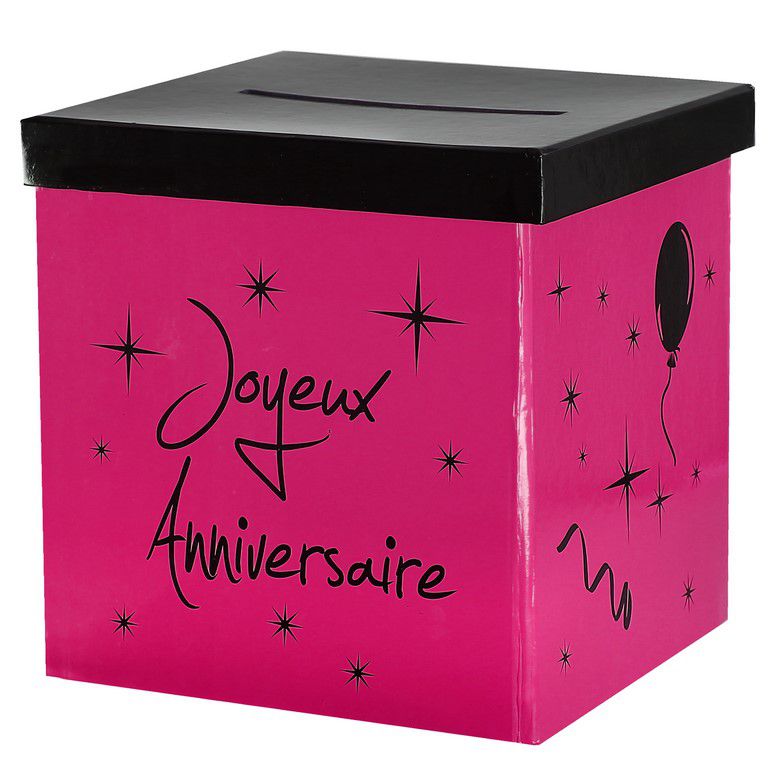 Urne joyeux anniversaire fuchsia - Décoration de salle - Décoration-Fête