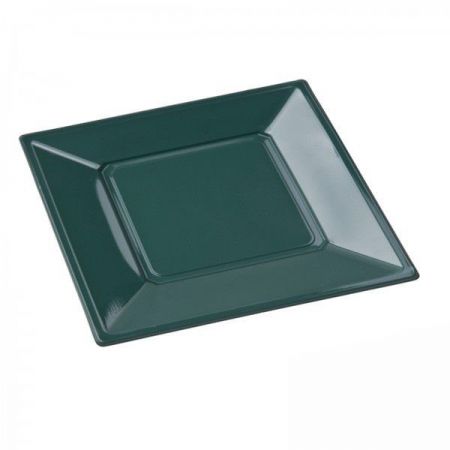 assiette carre plastique 23cm vert sapin 