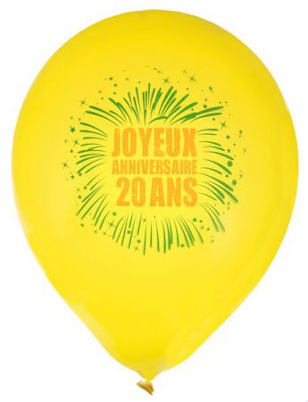 ballon de baudruche joyeux anniversaire jaune 20 ans 
