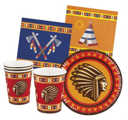 b44114 kit de table indians gobelets assiettes serviettes top fete anniversaire decoration pas cher 