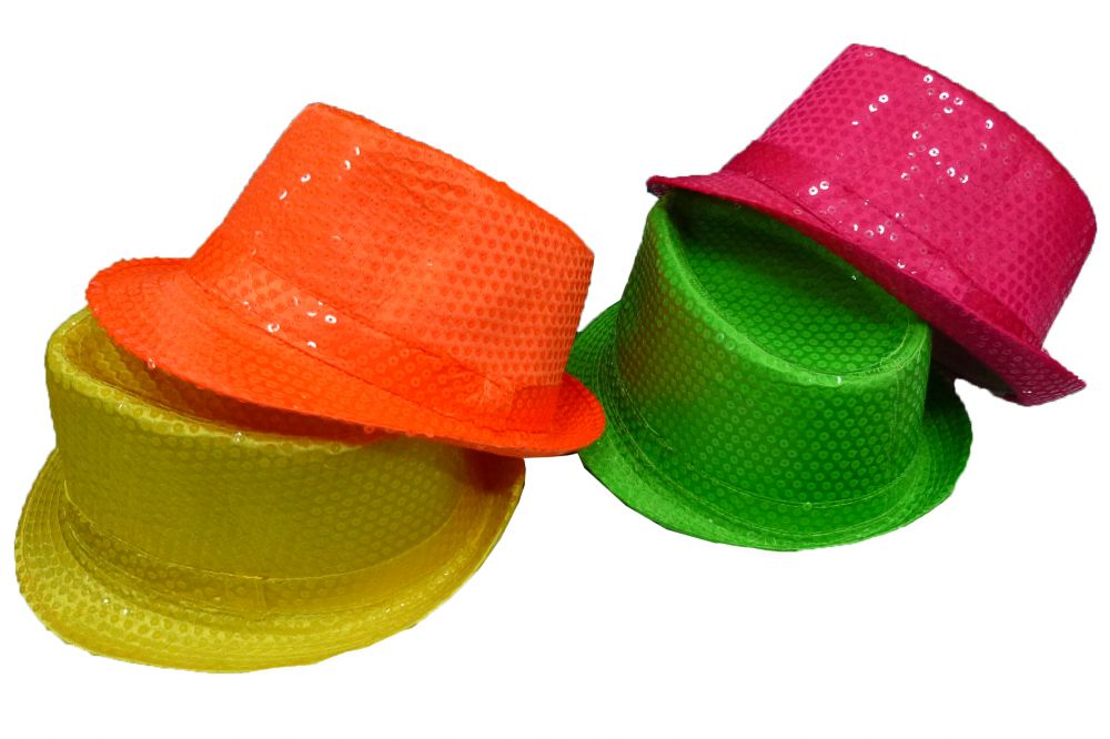 Chapeau paillette fluo 5 assortis