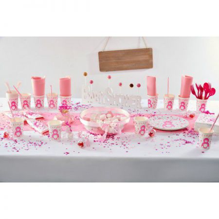 1121ro assiette baby shower jetable carton rose decoration 