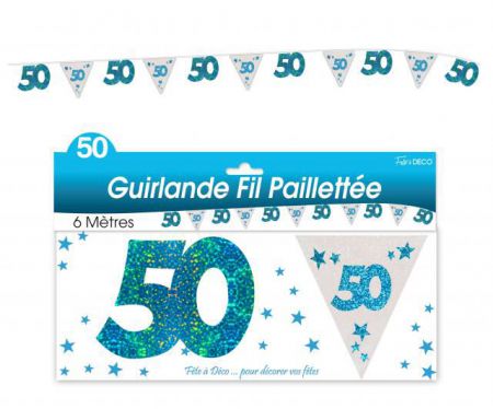 guirlande hologramme 50 ans bleu 