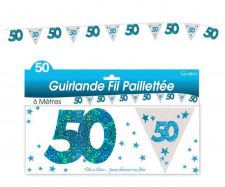 guirlande hologramme 50 ans bleu 