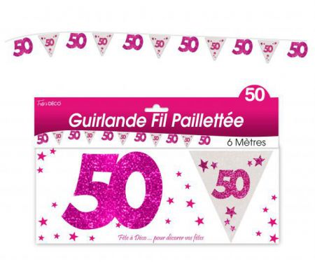 guirlande hologramme 50 ans rose 