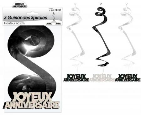 guirlande spirale joyeux anniversaire noir 