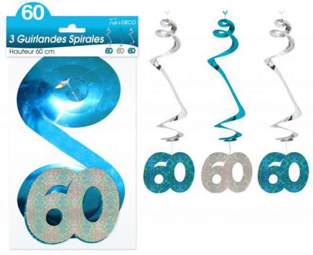 guirlande spirale 60 ans bleu 