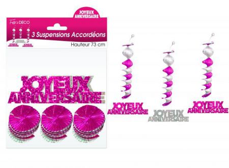 suspension accordeon joyeux anniversaire rose 73 cm 