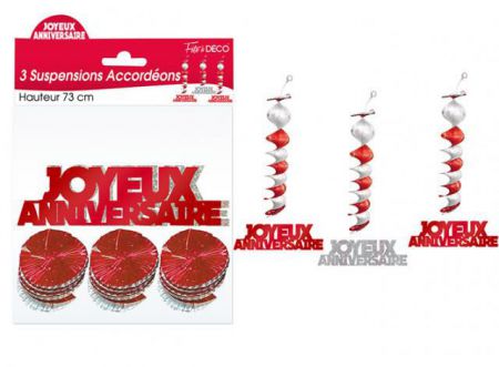 suspension accordeon joyeux anniversaire rouge 73 cm 