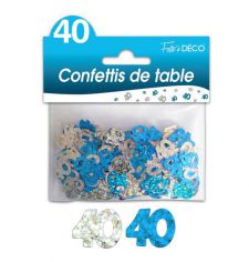 confetti de table 40 ans hologramme bleu et argent 